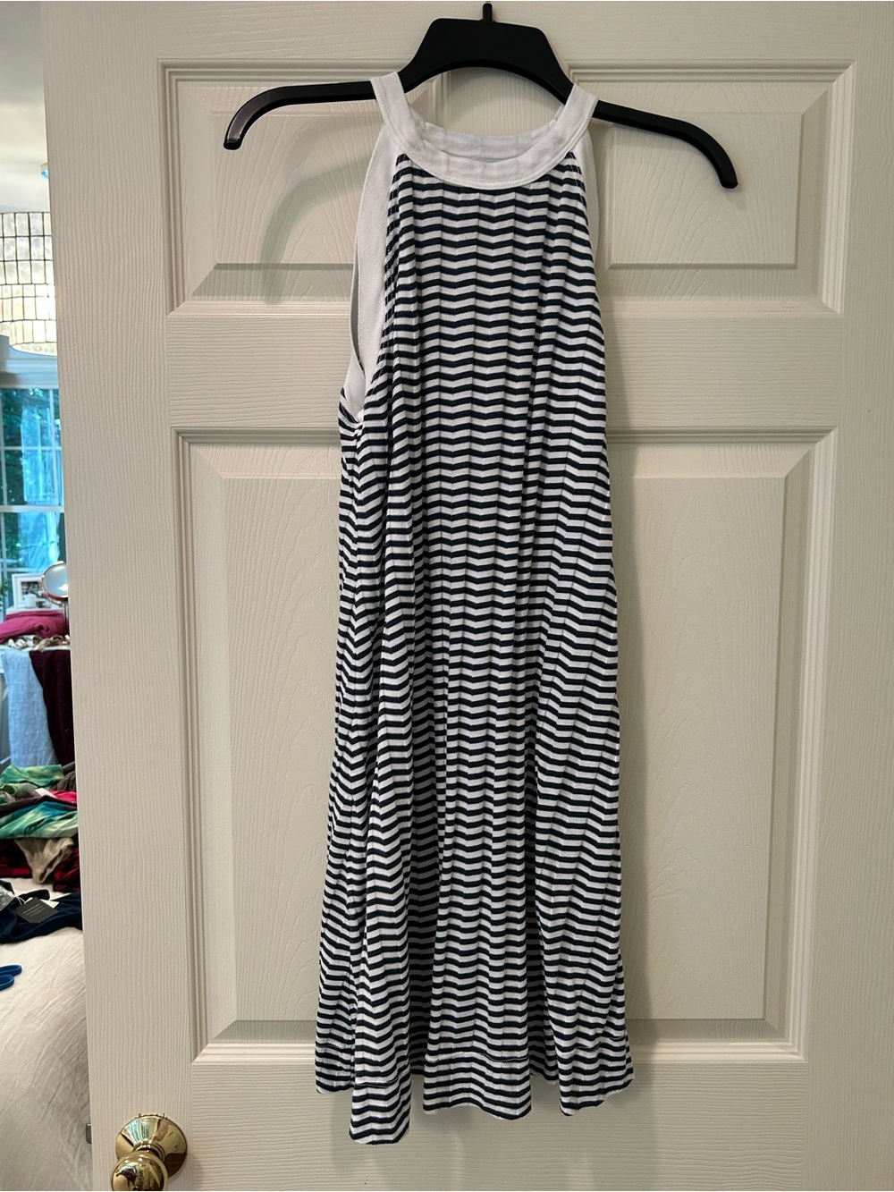 Three Dots Navy & White Striped Midi Halter Dress